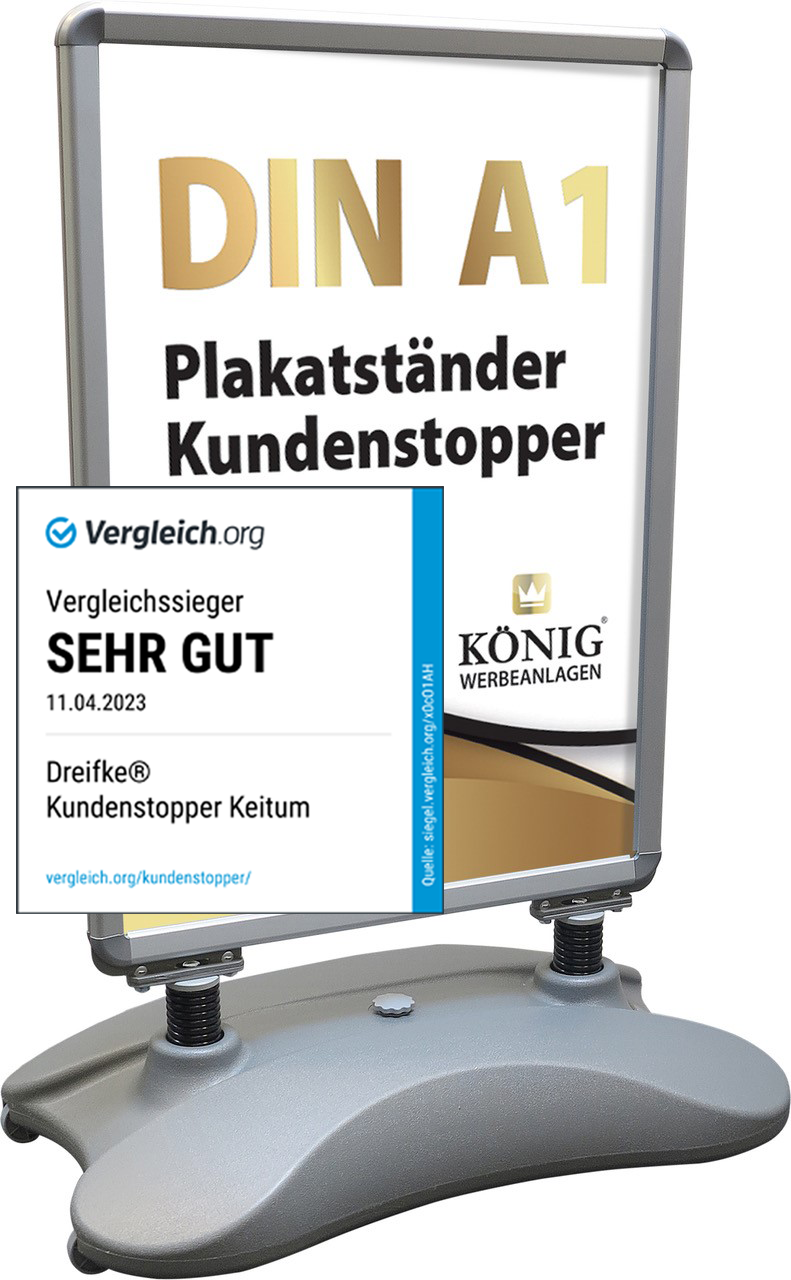 Wind- und Wetterfester A1 Kundenstopper silber Plakatständer Outdoor beidseitig